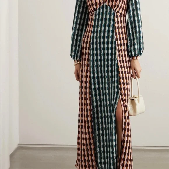 RIXO Phoebe Knit Dress Multicolor Long Sleeve Maxi Dress Size XS US 4 - Picture 9 of 11